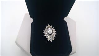 Synthetic Quartz Lady's Stone Ring Silver Stainless 6g
